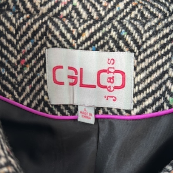 GLO Jeans Black & White Tweed Double Breasted Coat Size Large - Picture 8 of 16